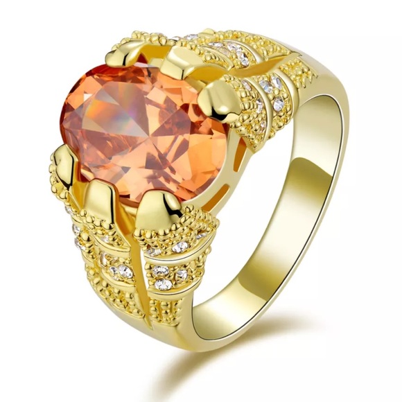 Mens Solitaire Champagne Cz Yellow Gold Plated Wedding Rings Gift Ring size 8/9 - Picture 4 of 17